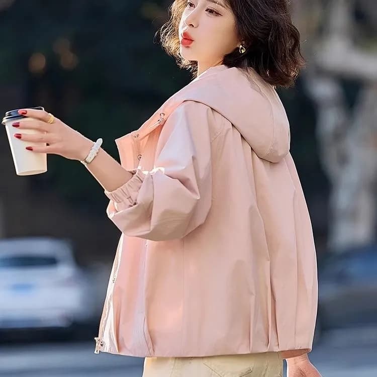 고유 한 작은 키 쇼트 스타일 여성 코트 봄 가을 2026 새로운 핑크색 연령 감소 아름다운 워크웨어 캐주얼 후드 재킷 이미지 4