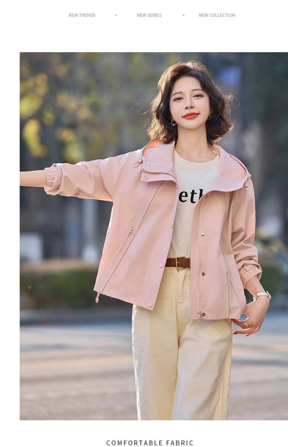 고유 한 작은 키 쇼트 스타일 여성 코트 봄 가을 2026 새로운 핑크색 연령 감소 아름다운 워크웨어 캐주얼 후드 재킷 상세 이미지 10