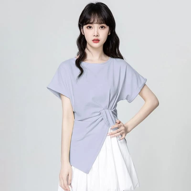 반팔 여자 폭발 2026 새로운 프랑스식 외국 가스 디자인 센스 표지 고기 슬림해 보이는 인터넷 유명인 옷 여성