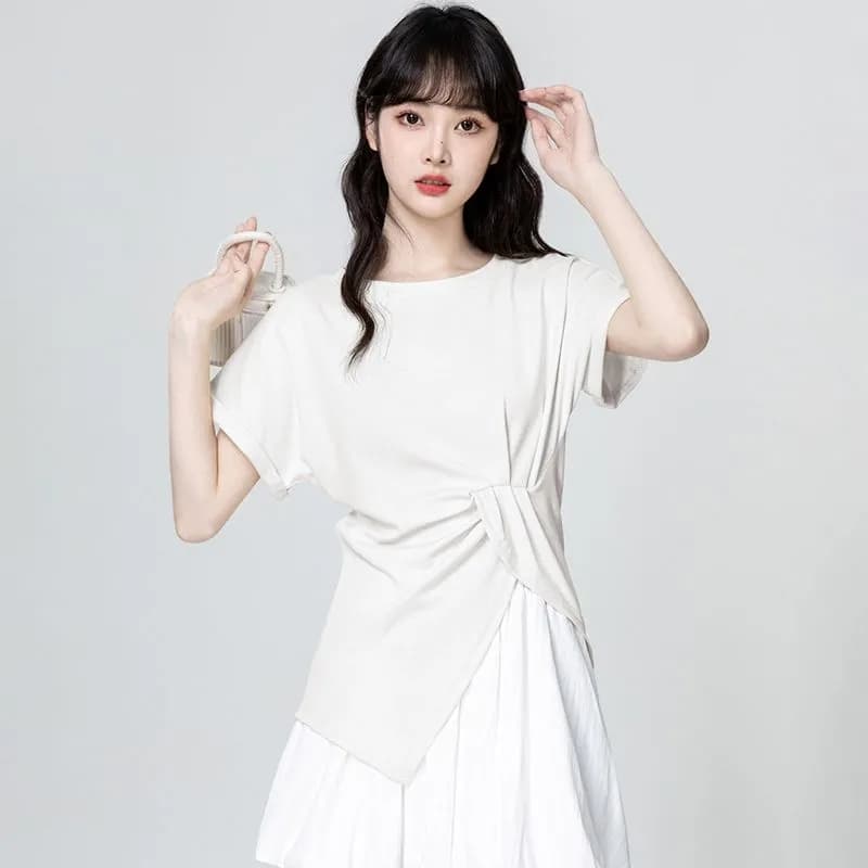 반팔 여자 폭발 2026 새로운 프랑스식 외국 가스 디자인 센스 표지 고기 슬림해 보이는 인터넷 유명인 옷 여성 이미지 5