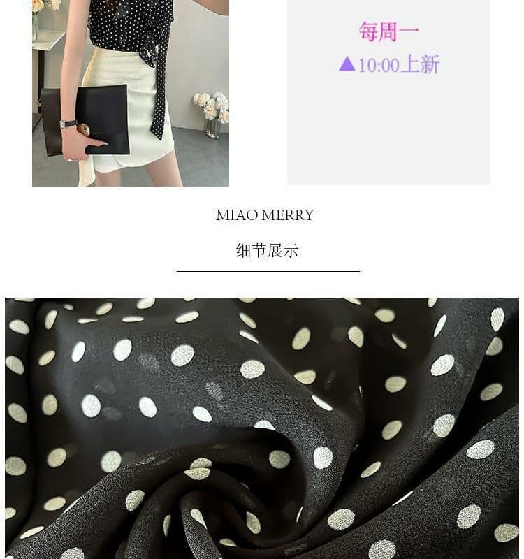 프랑스식 도트 무늬 패션 셔츠 새로운 여름 연꽃 잎 디자인 날다 소매 슬림해 보이는 셔츠 품격 연령 감소 다용도 맨위 상세 이미지 3