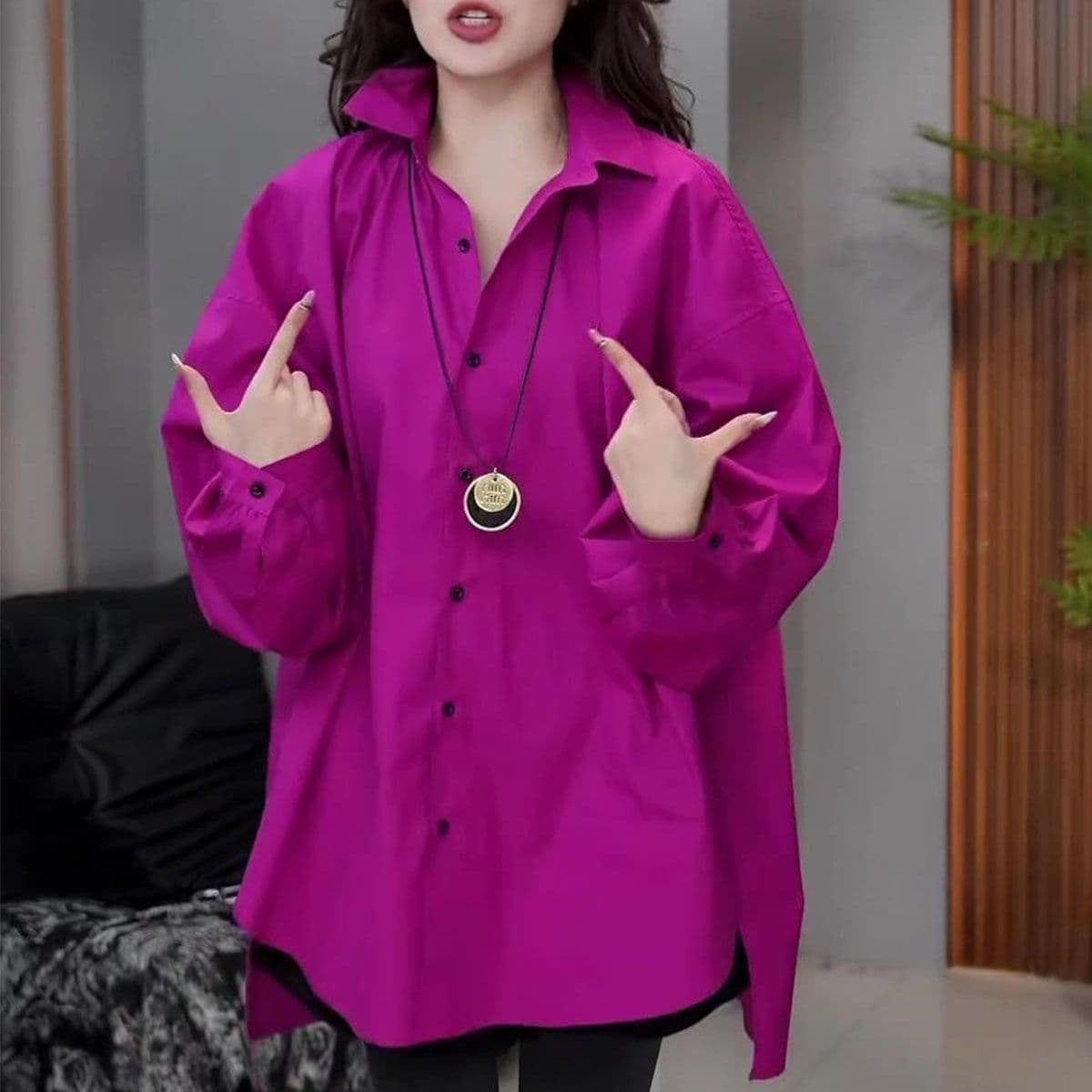 패션 다용도 캐주얼 긴팔 맨위 여성 2026 봄 새로운 품격 루즈핏 표지 고기 슬림해 보이는 중간 길이 상세 이미지 8