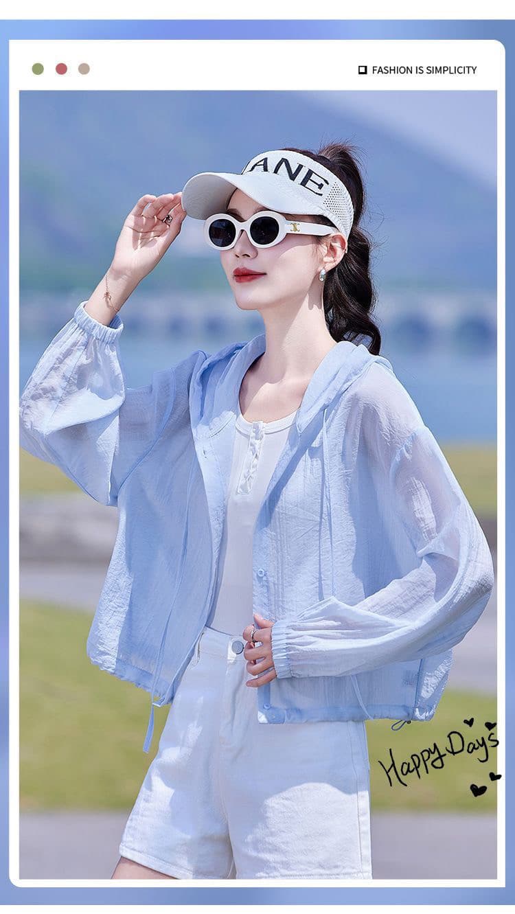자외선 차단 의류 얇은 스타일 재킷 여성 짧은 2026 여름 새로운 작은 키 루즈핏 캐주얼 통기성 후드 자외선 차단 복 상세 이미지 1