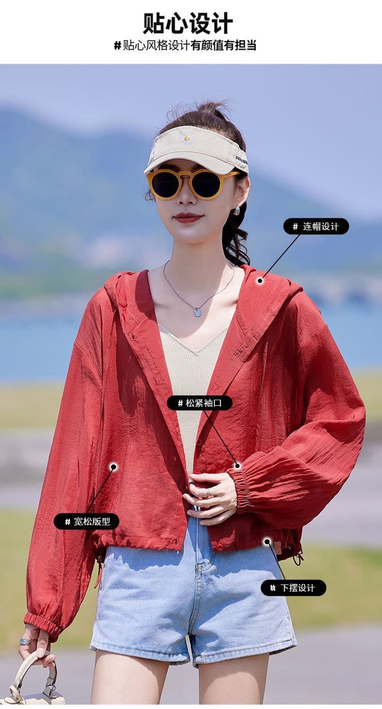 자외선 차단 의류 얇은 스타일 재킷 여성 짧은 2026 여름 새로운 작은 키 루즈핏 캐주얼 통기성 후드 자외선 차단 복 상세 이미지 2