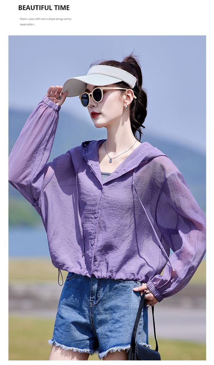 자외선 차단 의류 얇은 스타일 재킷 여성 짧은 2026 여름 새로운 작은 키 루즈핏 캐주얼 통기성 후드 자외선 차단 복 상세 이미지 16