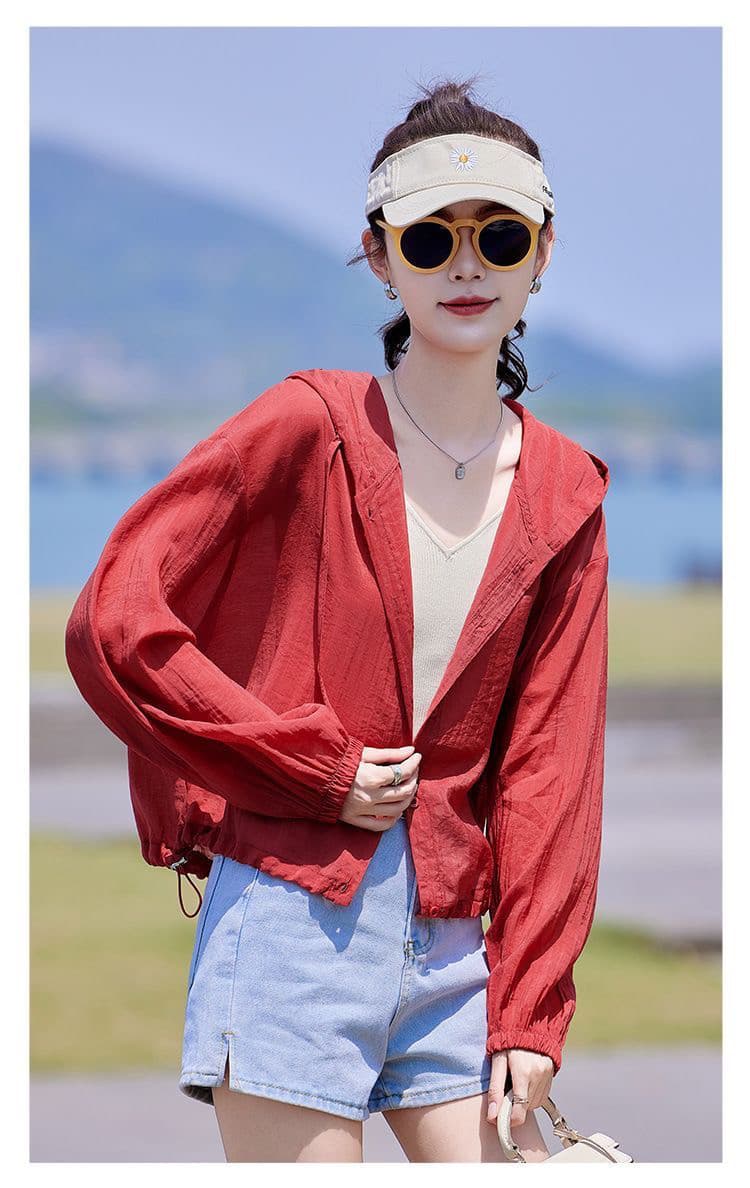 자외선 차단 의류 얇은 스타일 재킷 여성 짧은 2026 여름 새로운 작은 키 루즈핏 캐주얼 통기성 후드 자외선 차단 복 상세 이미지 18