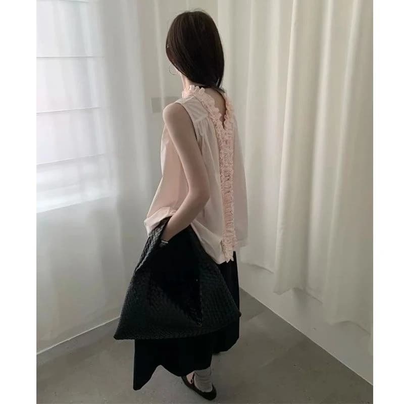목이버섯 레이스 칼라 조끼 여성 여름 셔츠 고급 전후 둘 착용 작은 대중 디자인 루즈핏 민소매 연령 감소 맨위 상세 이미지 1