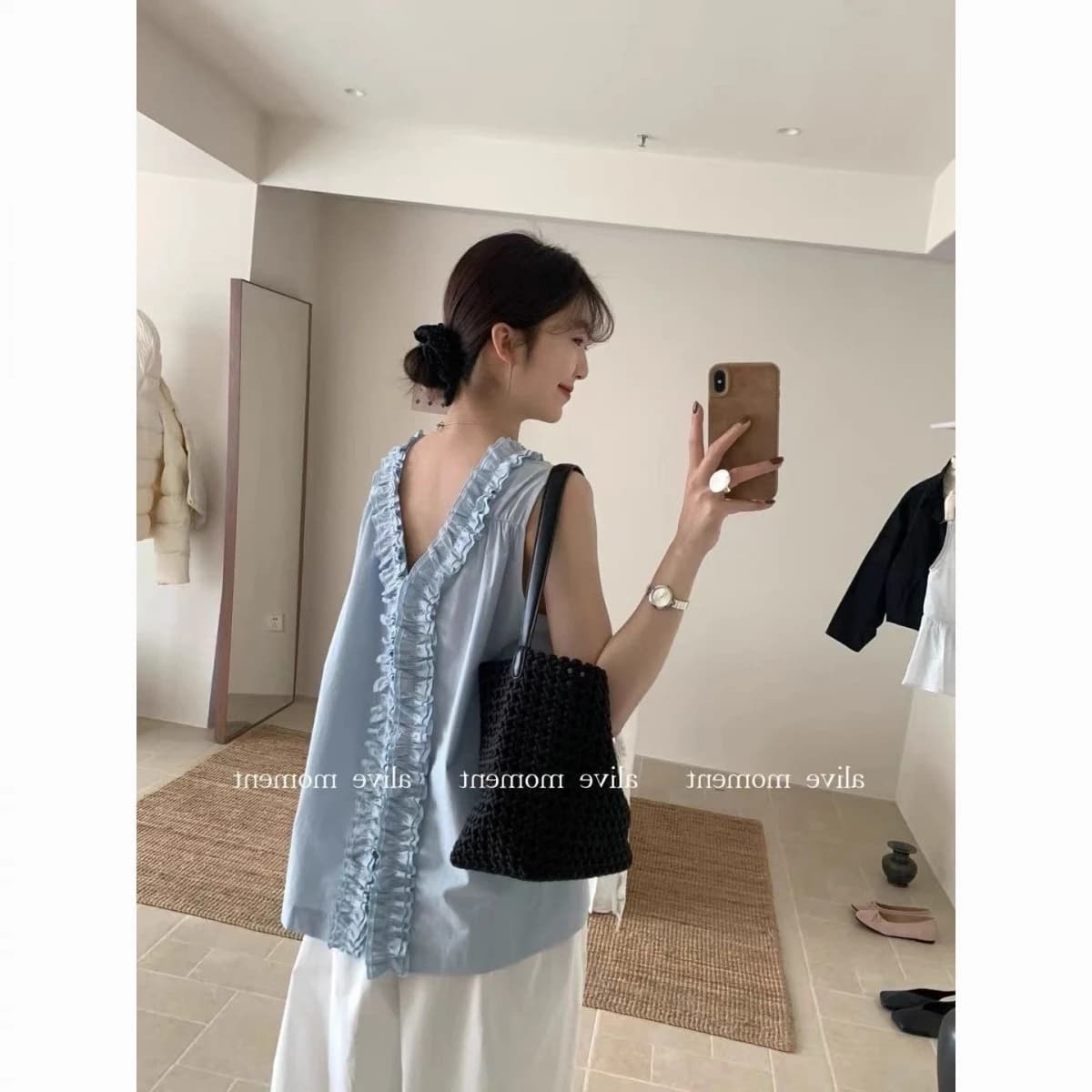 목이버섯 레이스 칼라 조끼 여성 여름 셔츠 고급 전후 둘 착용 작은 대중 디자인 루즈핏 민소매 연령 감소 맨위 상세 이미지 2