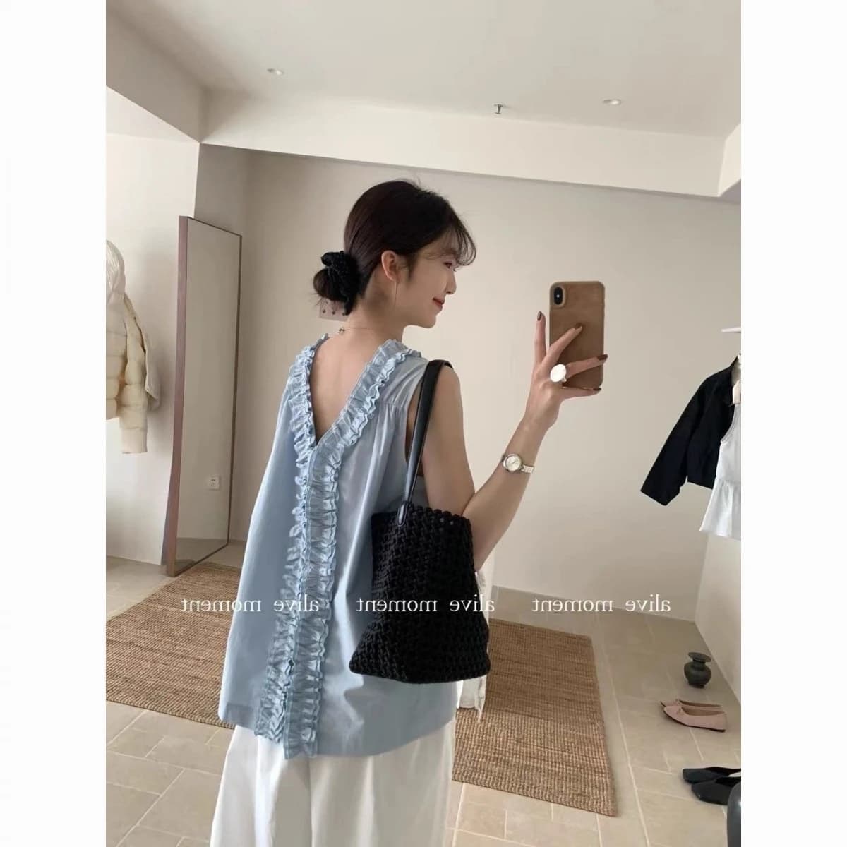 목이버섯 레이스 칼라 조끼 여성 여름 셔츠 고급 전후 둘 착용 작은 대중 디자인 루즈핏 민소매 연령 감소 맨위 상세 이미지 5