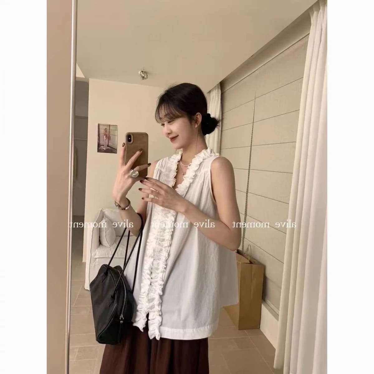 목이버섯 레이스 칼라 조끼 여성 여름 셔츠 고급 전후 둘 착용 작은 대중 디자인 루즈핏 민소매 연령 감소 맨위 상세 이미지 6