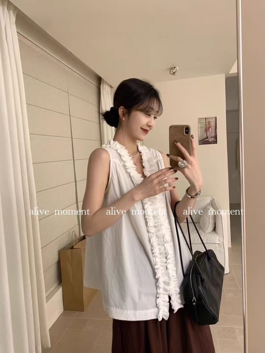 목이버섯 레이스 칼라 조끼 여성 여름 셔츠 고급 전후 둘 착용 작은 대중 디자인 루즈핏 민소매 연령 감소 맨위 상세 이미지 9