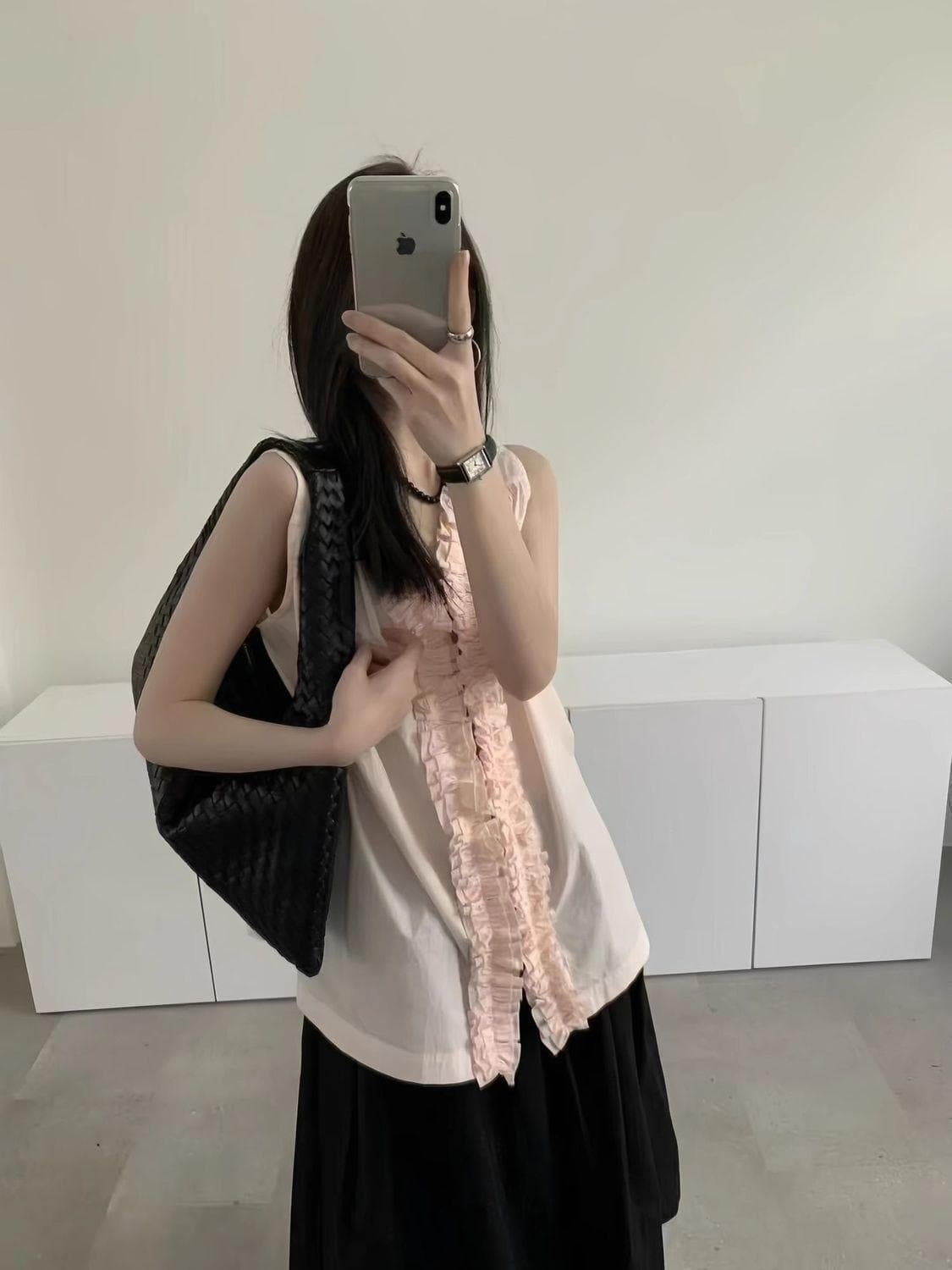 목이버섯 레이스 칼라 조끼 여성 여름 셔츠 고급 전후 둘 착용 작은 대중 디자인 루즈핏 민소매 연령 감소 맨위 상세 이미지 20
