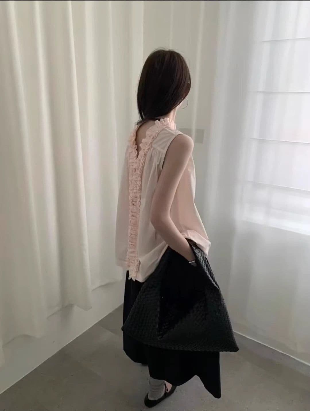 목이버섯 레이스 칼라 조끼 여성 여름 셔츠 고급 전후 둘 착용 작은 대중 디자인 루즈핏 민소매 연령 감소 맨위 상세 이미지 21
