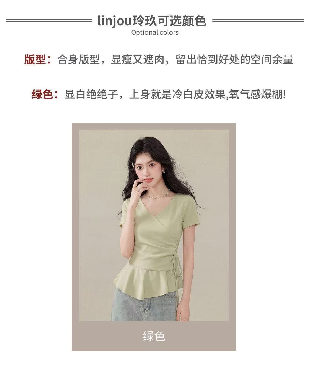 디자인 센스 작은 대중 다용도 반팔 티셔츠 여성 여름 품격 슬림해 보이는 허리 수축 작은 셔츠 외국 가스 몸매 가꾸기 불규칙 맨위 상세 이미지 6