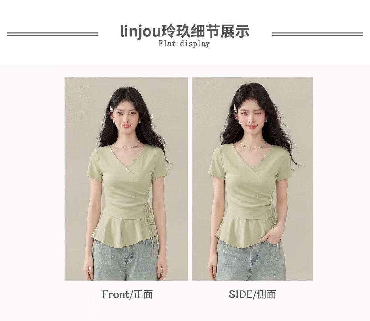 디자인 센스 작은 대중 다용도 반팔 티셔츠 여성 여름 품격 슬림해 보이는 허리 수축 작은 셔츠 외국 가스 몸매 가꾸기 불규칙 맨위 상세 이미지 7
