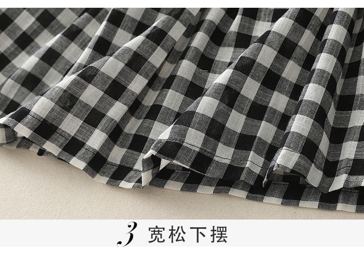 한 부서 체크무늬 민소매 작은 셔츠 학교 시작 루즈핏 연령 감소 패치워크 라운드 넥 맨위 폭발 chic 상세 이미지 5