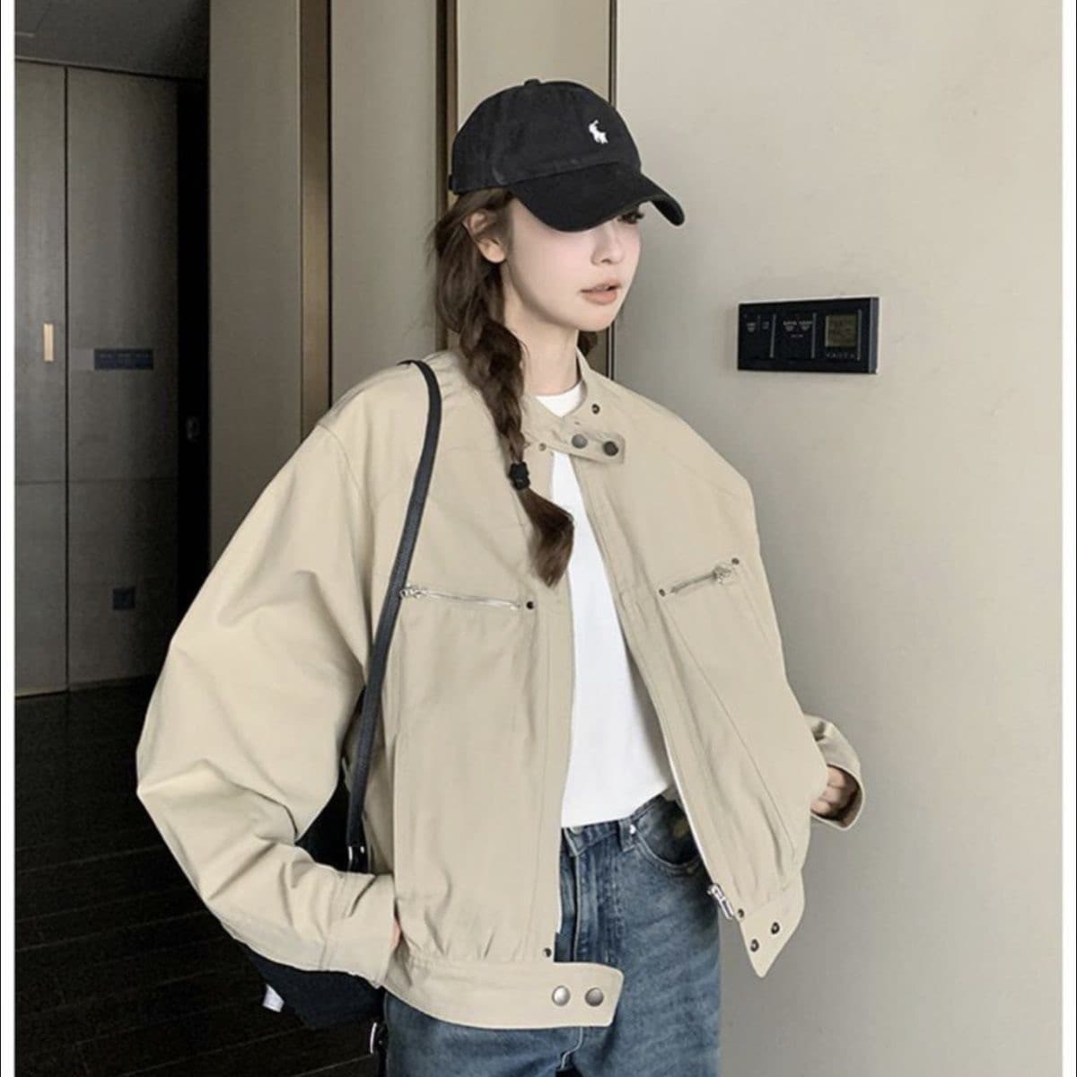 카키 색 워크웨어 야구 유니폼 여성 코트 새로운 캐주얼 한 부서 튀김 거리 작은 키 쇼트 스타일 재킷 맨위 이미지 2