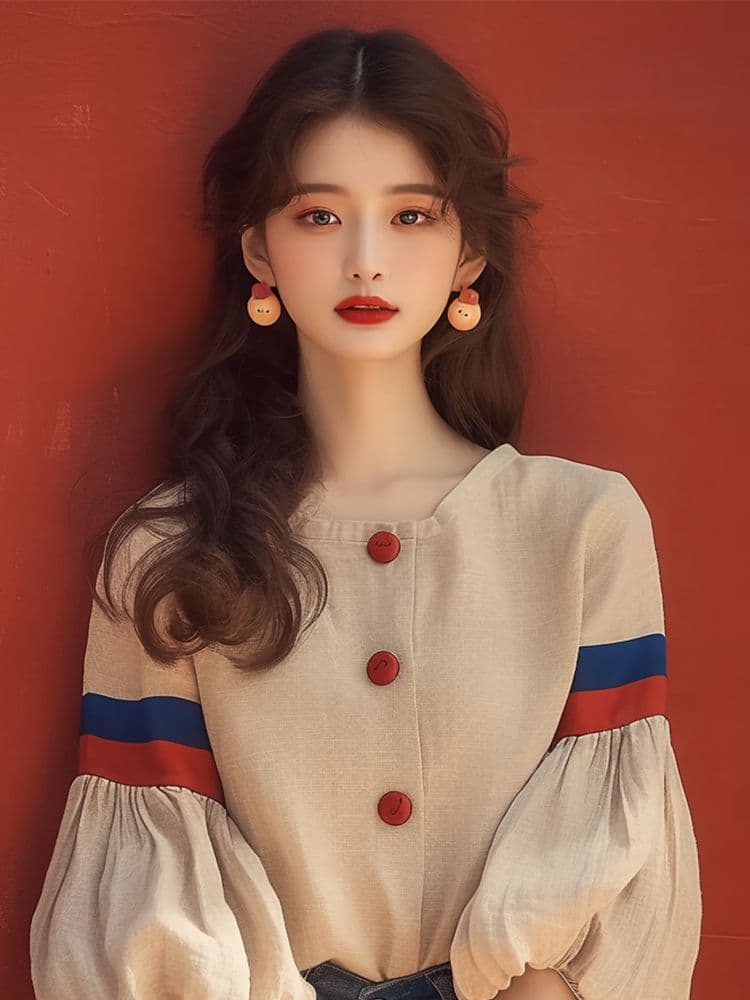 프랑스식 벌룬 소매 여성 셔츠 디자인 센스 작은 대중 봄 가을 고유 한 Chic 슈퍼 잘 생긴 루즈핏 반소매 아름다운 맨위 상세 이미지 6