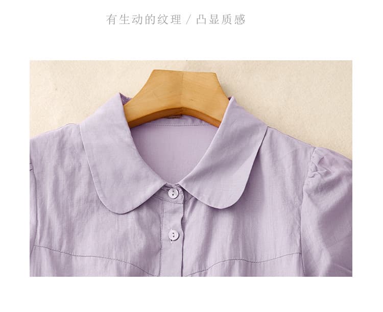 일본식 레트로 아마 반팔 여성 드레스 여름 센 부서 문예 루즈핏 캐주얼 베이비 칼라 면 린넨 셔츠 드레스 상세 이미지 11