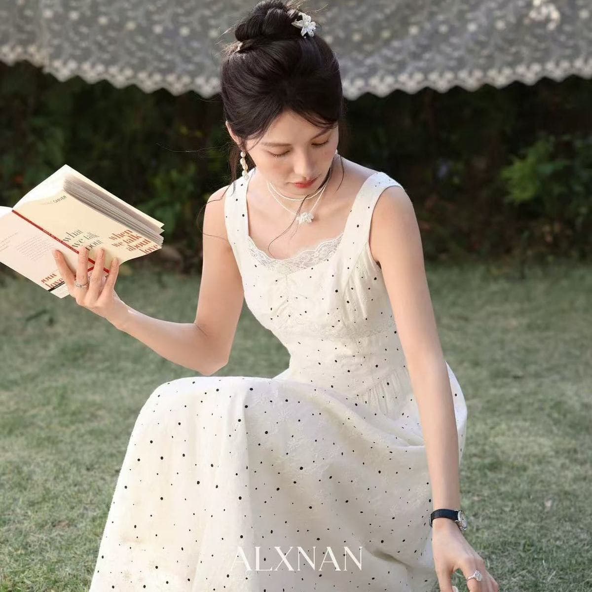 착용 가져 가라. 프랑스식 프린트 도트 무늬 레이스 드레스 슬림해 보이는 우아함 슈퍼 요정 사진 찍기 2026 새로운 상세 이미지 8