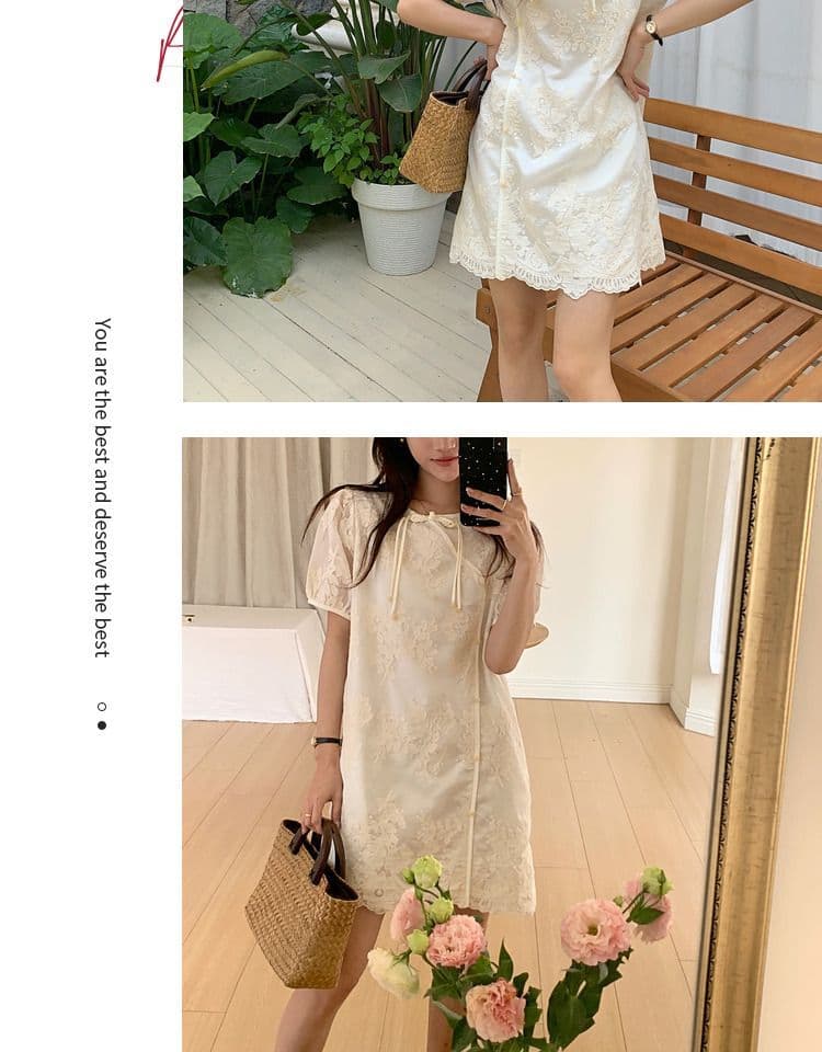 여름 국풍 라운드 넥 새로운 중식 디자인 센스 반팔 드레스 2026 새로운 단추 품격 루즈핏 치마 아이들 상세 이미지 4