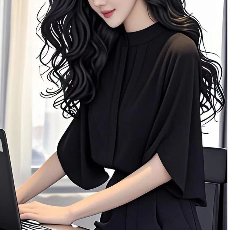 프랑스식 빛 직업 바람 패션 슬림해 보이는 쉬폰 셔츠 중간 소매 여성 여름 디자인 센스 작은 대중 슈퍼 잘 생긴 우아함 이미지 5