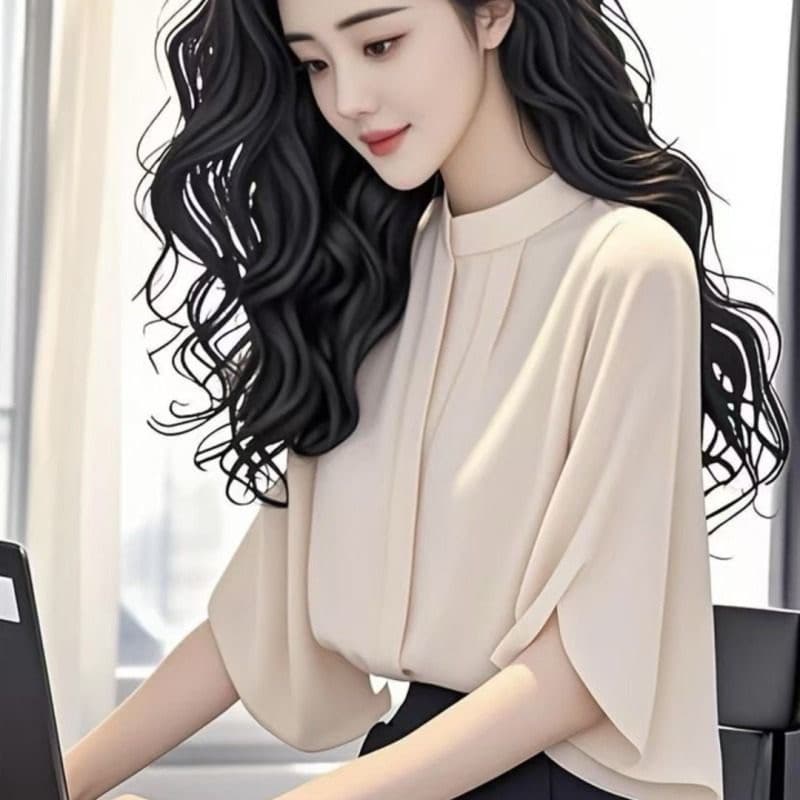 프랑스식 빛 직업 바람 패션 슬림해 보이는 쉬폰 셔츠 중간 소매 여성 여름 디자인 센스 작은 대중 슈퍼 잘 생긴 우아함 상세 이미지 6