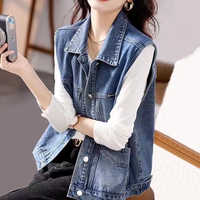 하라주쿠 항구 바람 워크웨어 데님 베스트 재킷 가을 2026 년 새로운 주머니 연령 감소 남자 친구 바람 여성 조끼 상세 이미지 6