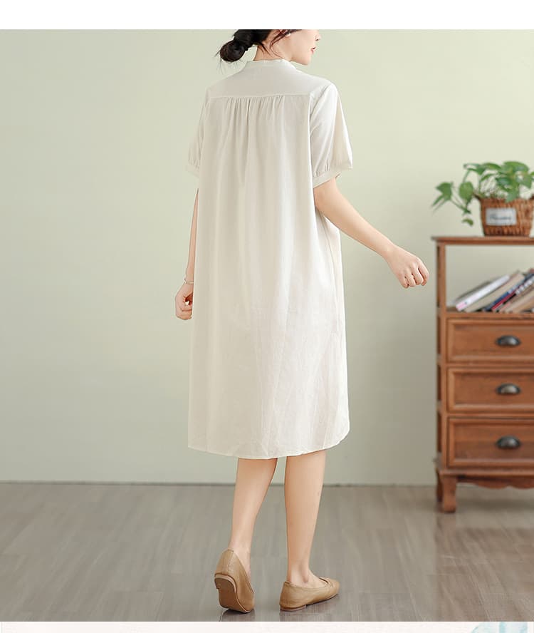 2026 여성 여름 신제품 문예 마 면 보헤미안 루즈핏 A라인 스커트 반팔 드레스 상세 이미지 13