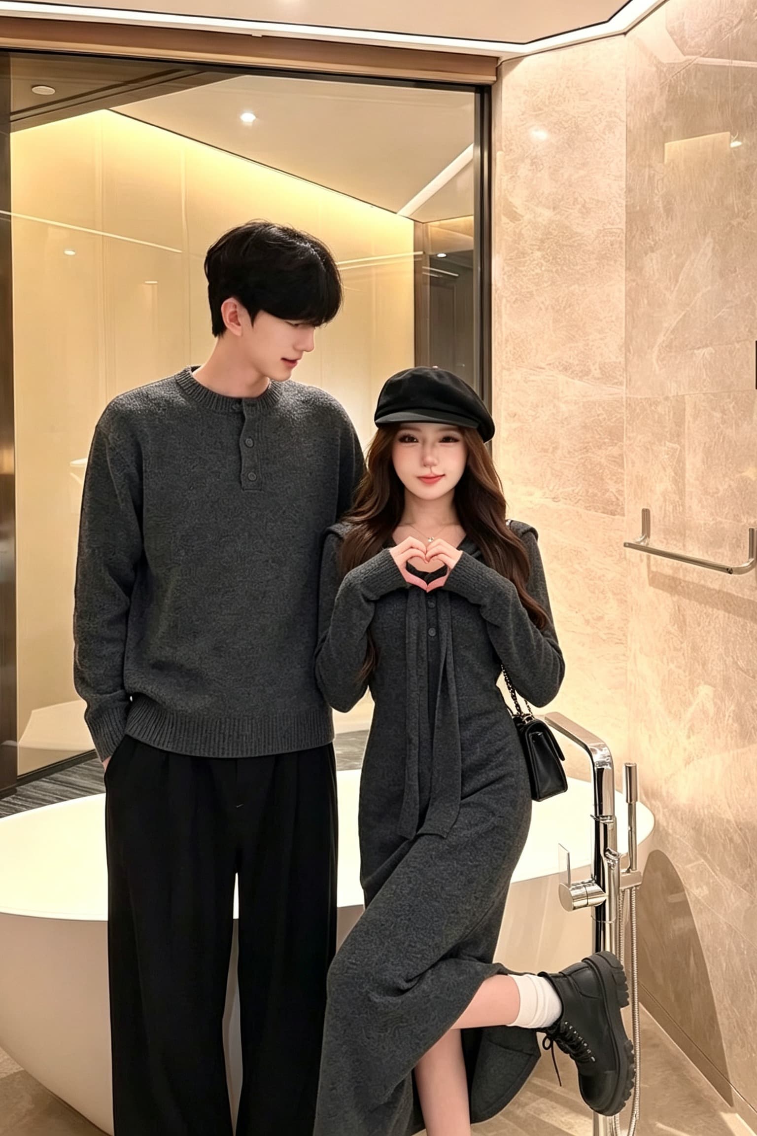 실사 커플룩 가을 겨울철 새로운 긴팔 여성 miu 부서 인터넷 유명인 털 니트 원피스 숄 남자 스웨터 이미지 6