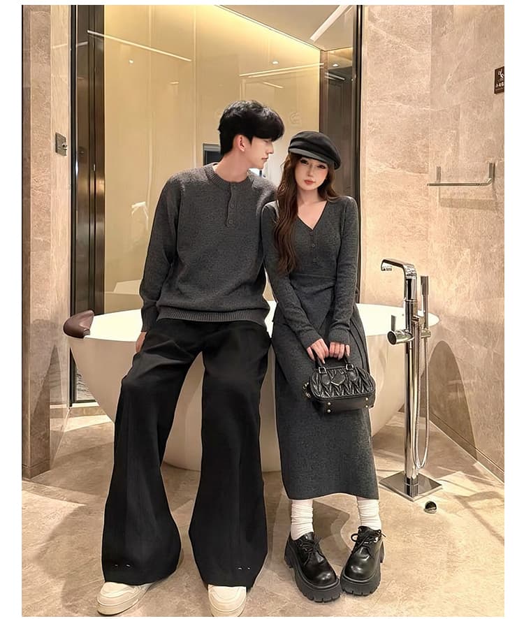 실사 커플룩 가을 겨울철 새로운 긴팔 여성 miu 부서 인터넷 유명인 털 니트 원피스 숄 남자 스웨터 상세 이미지 5