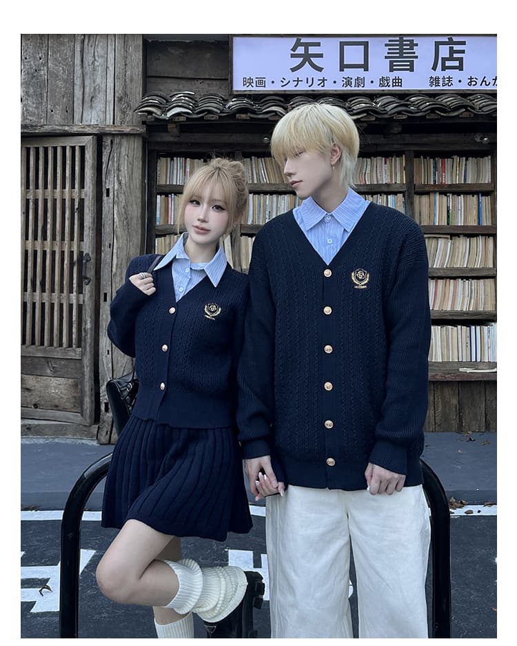 실사 커플룩 가을 겨울철 새로운 학원 스타일 스웨터 오픈 가디건 반 스커트 세트 miu 부서 남자 긴팔 재킷 상세 이미지 6