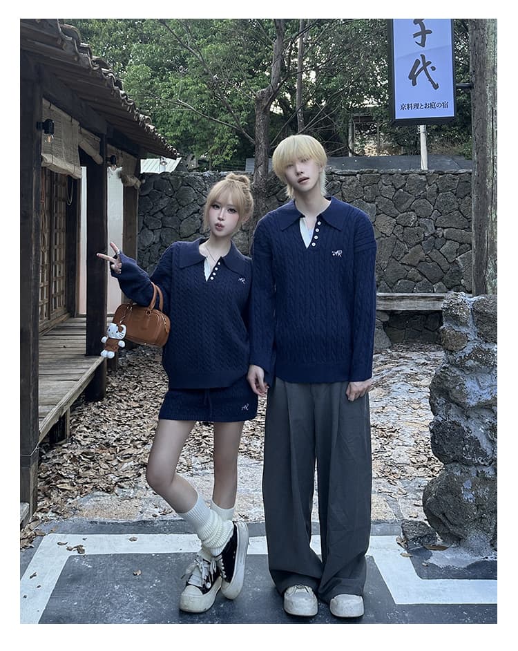 실사 커플룩 가을 겨울 새로운 스웨터 세트 드레스 여성 긴 소매 인터넷 유명인 품격 다용도 학원 miu 부서 남자 풀오버 상세 이미지 10