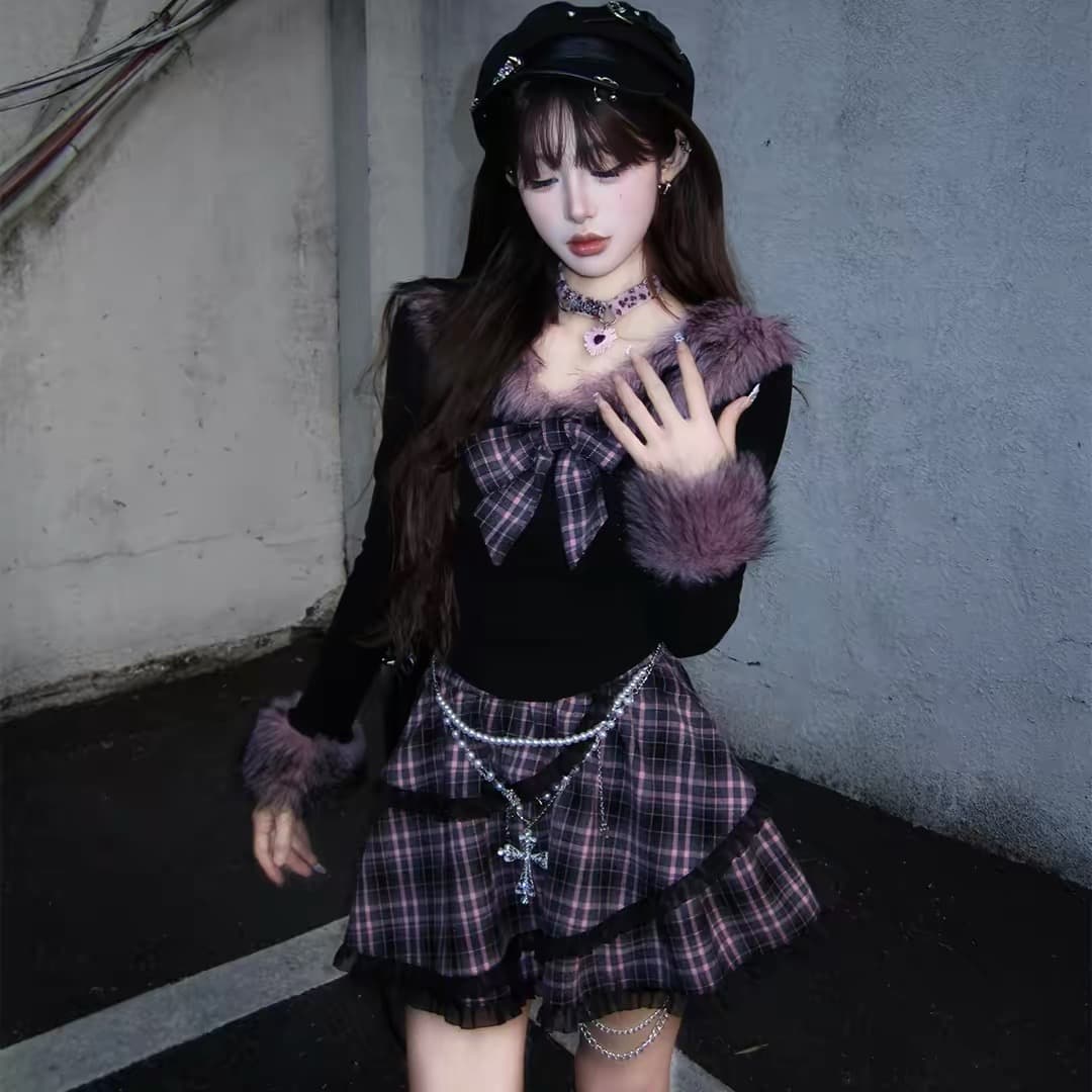 직물 돼지 fabricpig 라스베리 과일 벨벳 다크 바람이 아닙니다. 규칙 롱 스커트 세트 여성 겨울 블랙 보라색 반신 스커트