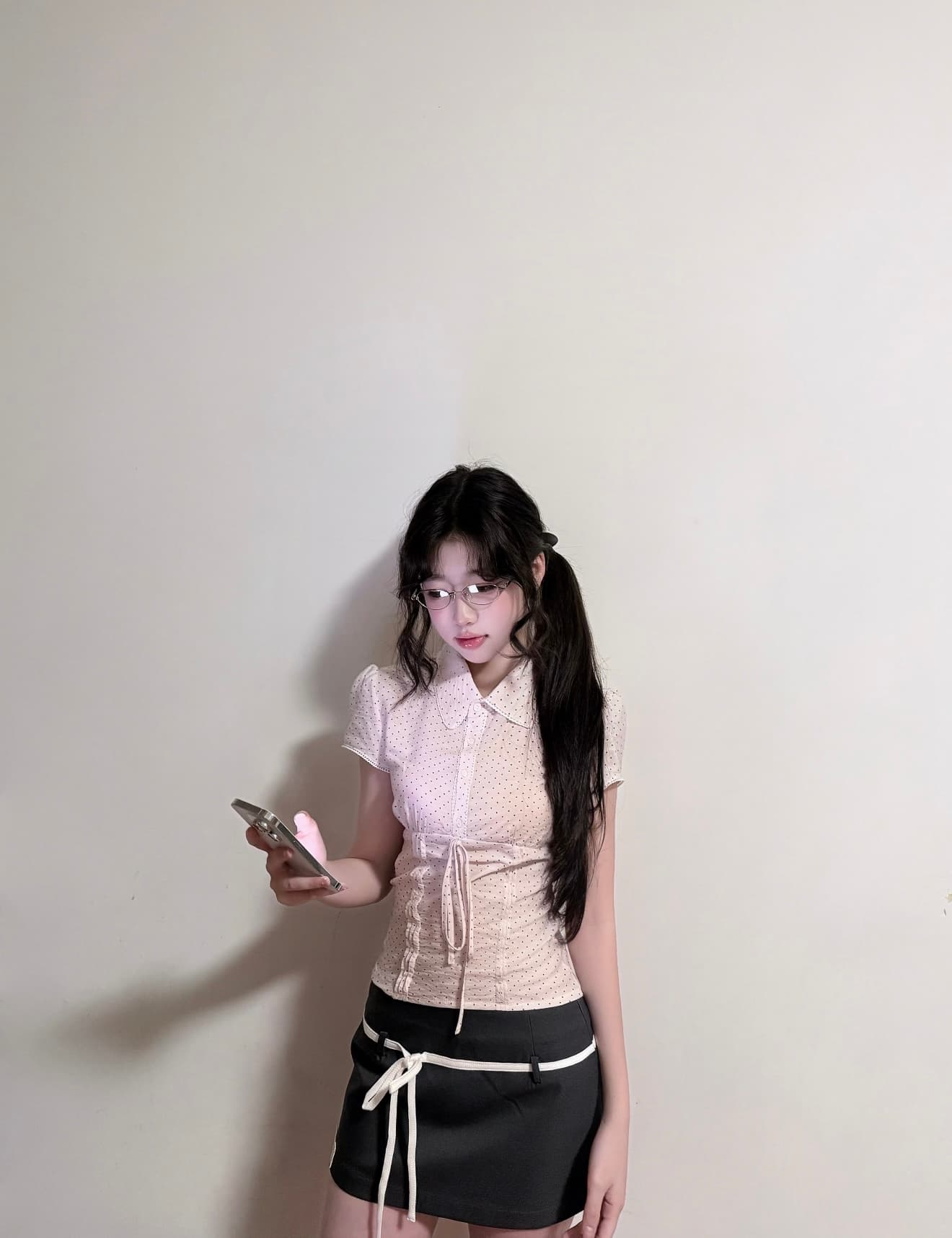 soote season 오리지널 한 부서 라이 경기 서울 허리 수축 소녀 센스 거품 소매 도트 무늬 반팔 셔츠 맨위 이미지 3