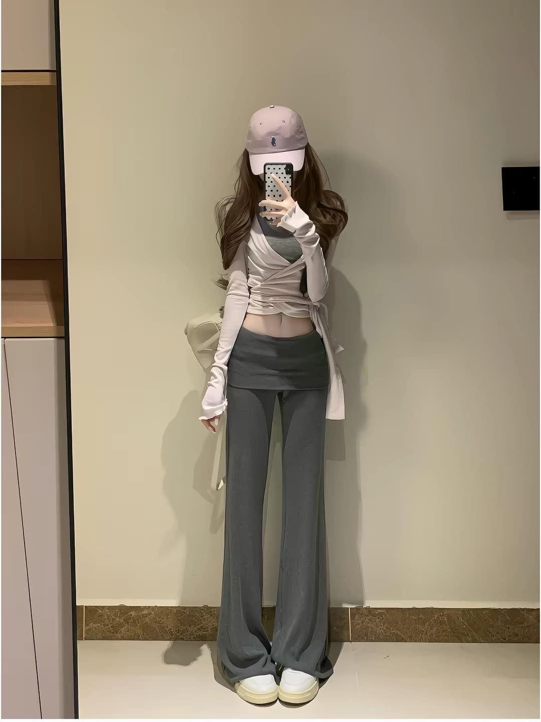 skk store 이슬 생각하기 같은 단락 럭셔리 센스 아세트산 주간 실크 양모 주요 추진력 발레 스트랩 긴팔 티셔츠 세트 이미지 4