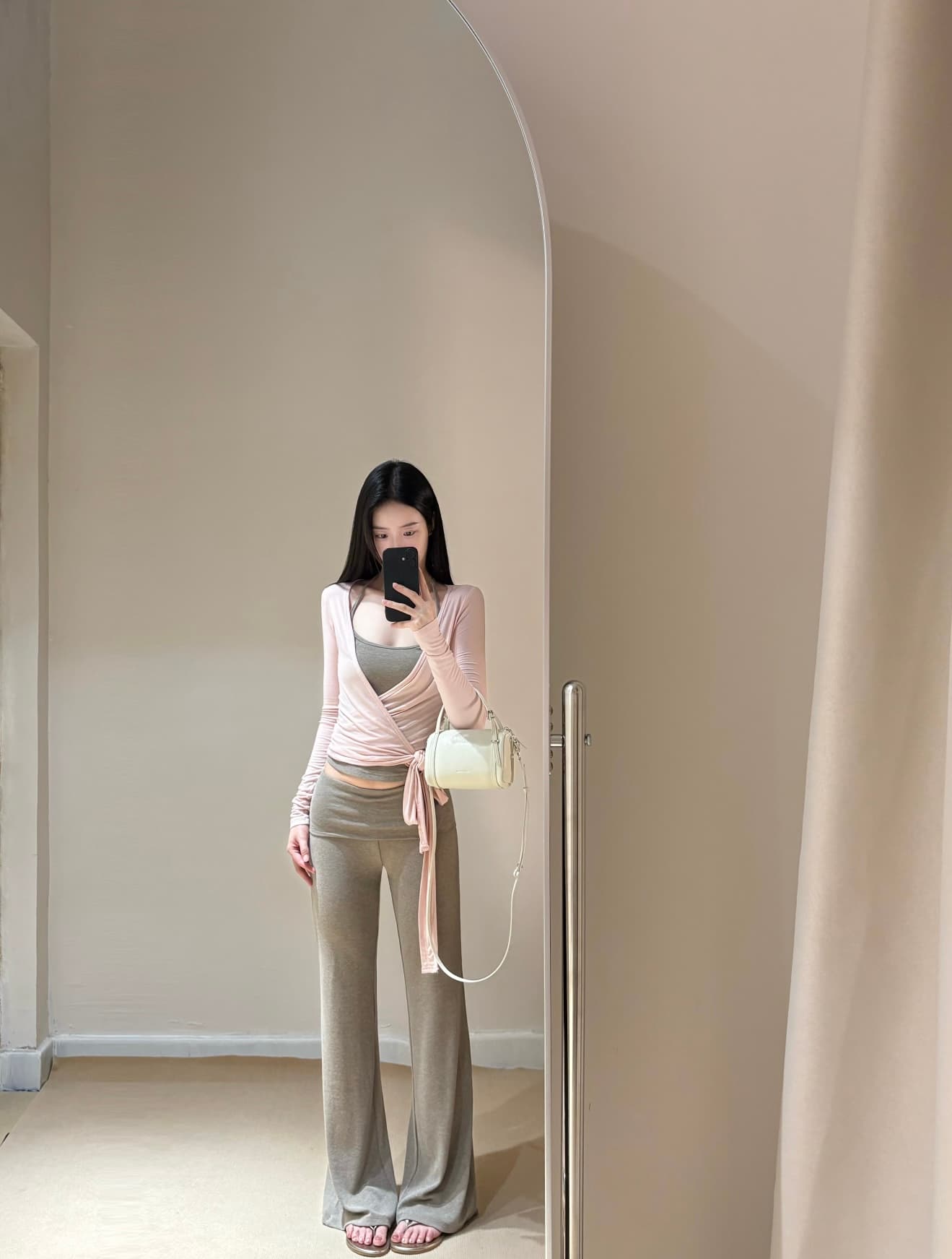 skk store 이슬 생각하기 같은 단락 럭셔리 센스 아세트산 주간 실크 양모 주요 추진력 발레 스트랩 긴팔 티셔츠 세트 상세 이미지 1