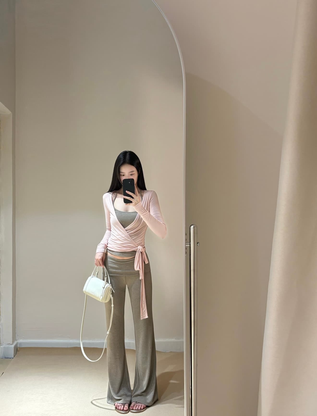 skk store 이슬 생각하기 같은 단락 럭셔리 센스 아세트산 주간 실크 양모 주요 추진력 발레 스트랩 긴팔 티셔츠 세트 상세 이미지 2