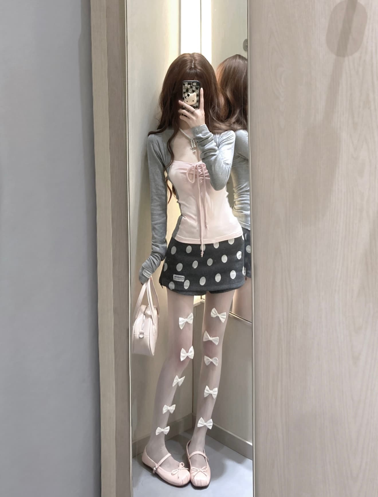 lennea 한 부서 소녀 바람 배색 어깨 튜브탑 페이크 레이어드 긴팔 느슨함 센스 티셔츠 몸매 가꾸기 슬림해 보이는 맨위 상세 이미지 9