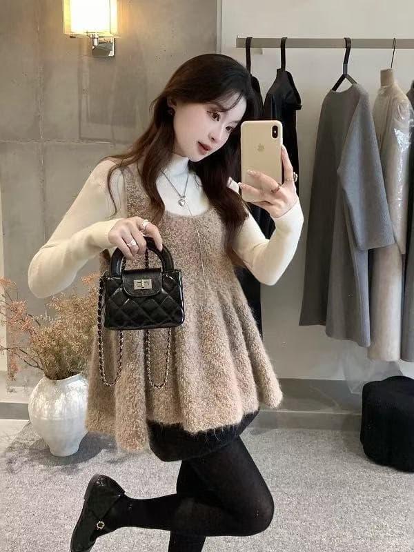 이른 가을 새로운 한 부서 달콤함 귀여운 인형 셔츠 플리스 캐미솔 스택 착용 외부 가져 가라. 작은 셔츠 상세 이미지 2