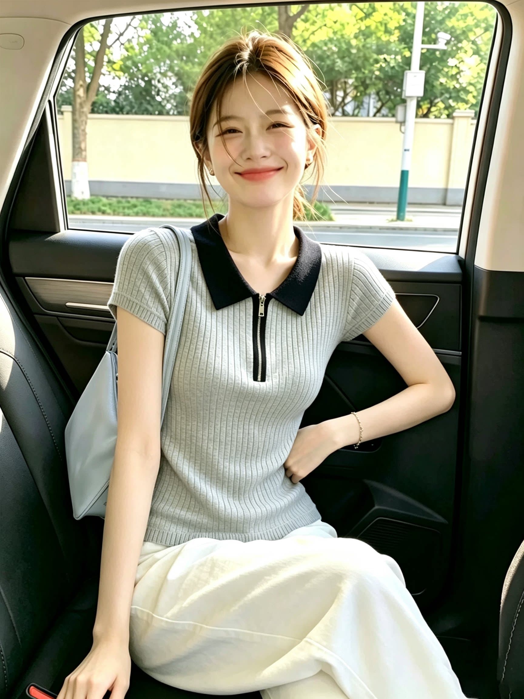 한 부서 회색 폴로 칼라 하프 지퍼 반팔 니트 스웨터 여성 디자인 센스 몸매 가꾸기 슬림해 보이는 다용도 맨위 여름 새로운 이미지 3