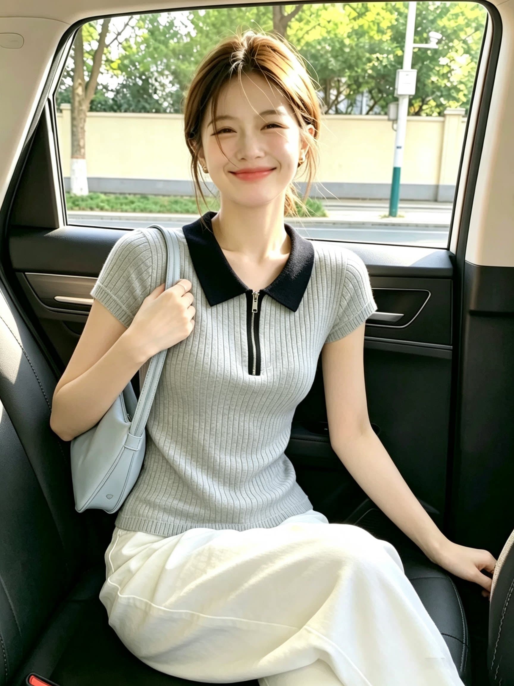 한 부서 회색 폴로 칼라 하프 지퍼 반팔 니트 스웨터 여성 디자인 센스 몸매 가꾸기 슬림해 보이는 다용도 맨위 여름 새로운 상세 이미지 4
