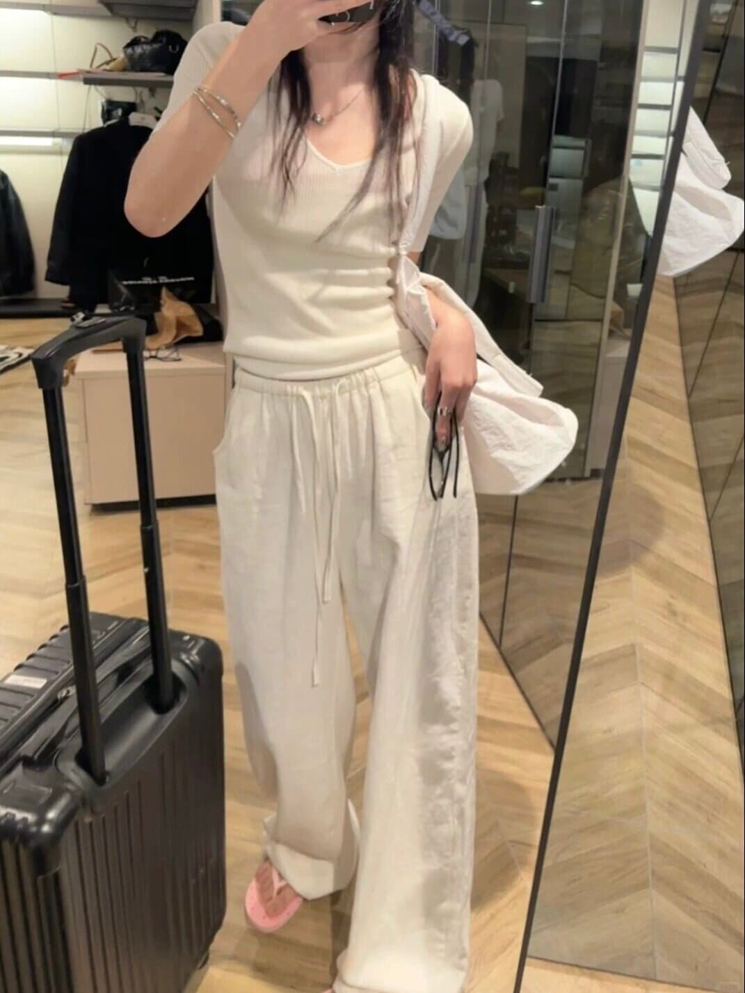 워싱 라미 바지 2026 봄 허리밴드 펌프 로프 캐주얼 면 린넨 와이드 레깅스 바지 오래된 돈 바람 느슨함 센스 아마 바지 이미지 2