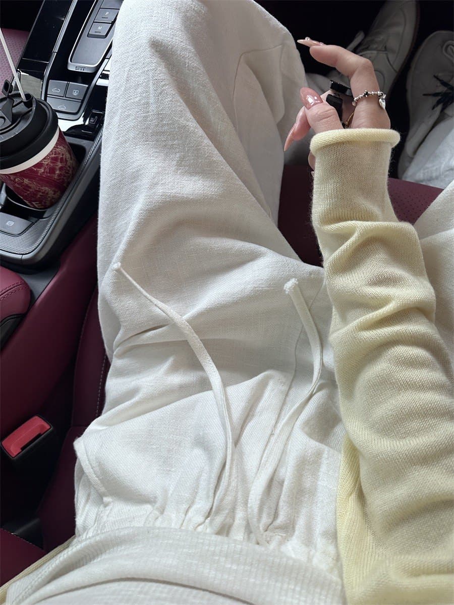 워싱 라미 바지 2026 봄 허리밴드 펌프 로프 캐주얼 면 린넨 와이드 레깅스 바지 오래된 돈 바람 느슨함 센스 아마 바지 상세 이미지 41