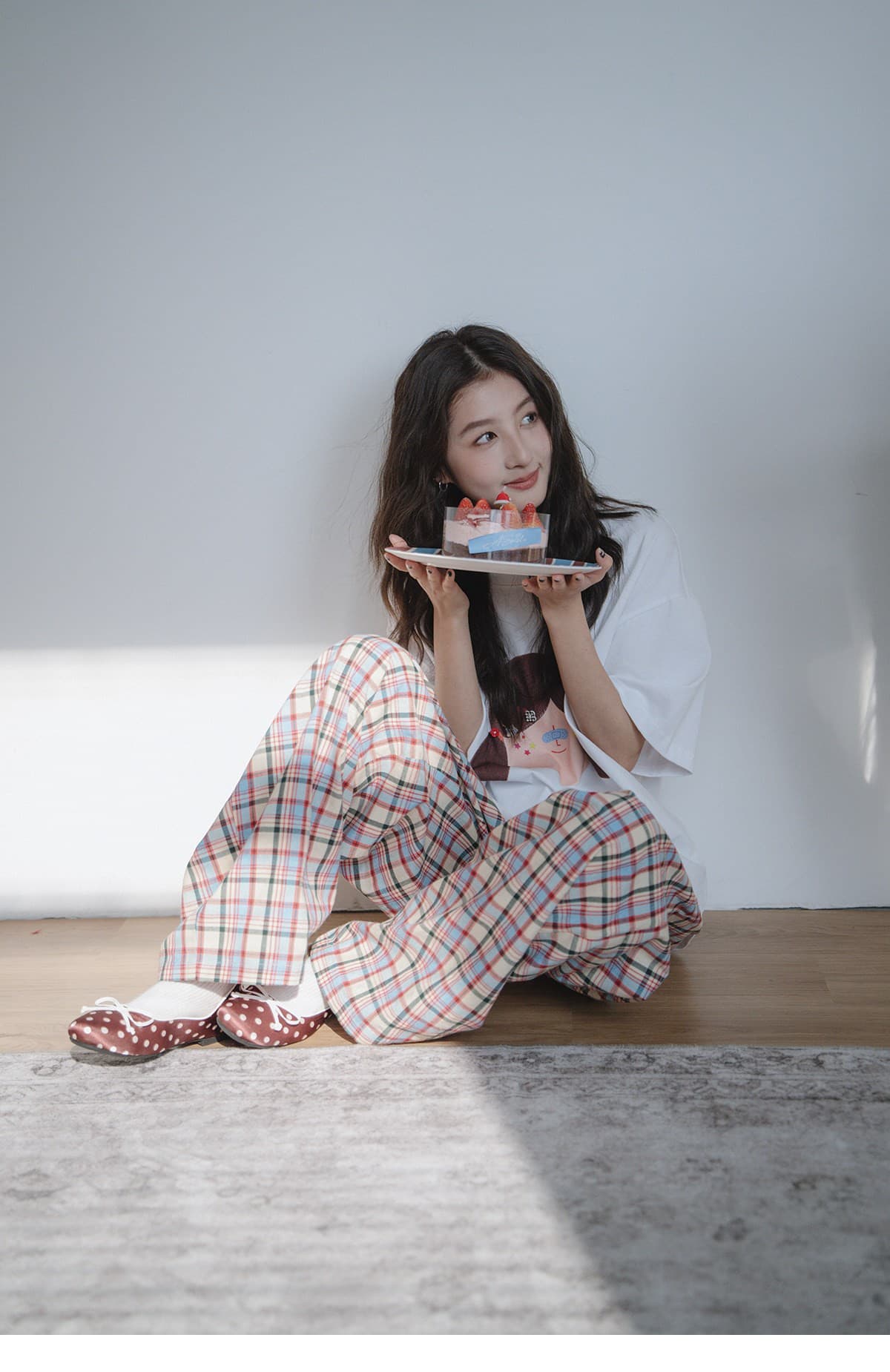 레트로 색상 그리드 하느님 바지 귀여운 단추 장식 디자인 봄 여름 루즈핏 슬림해 보이는 얇은 스타일 허리밴드 캐주얼 바지 여성 상세 이미지 28