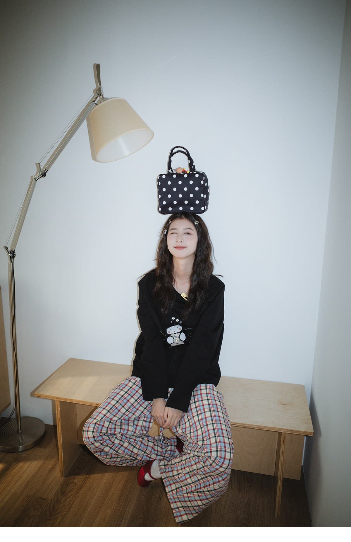 레트로 색상 그리드 하느님 바지 귀여운 단추 장식 디자인 봄 여름 루즈핏 슬림해 보이는 얇은 스타일 허리밴드 캐주얼 바지 여성 상세 이미지 34