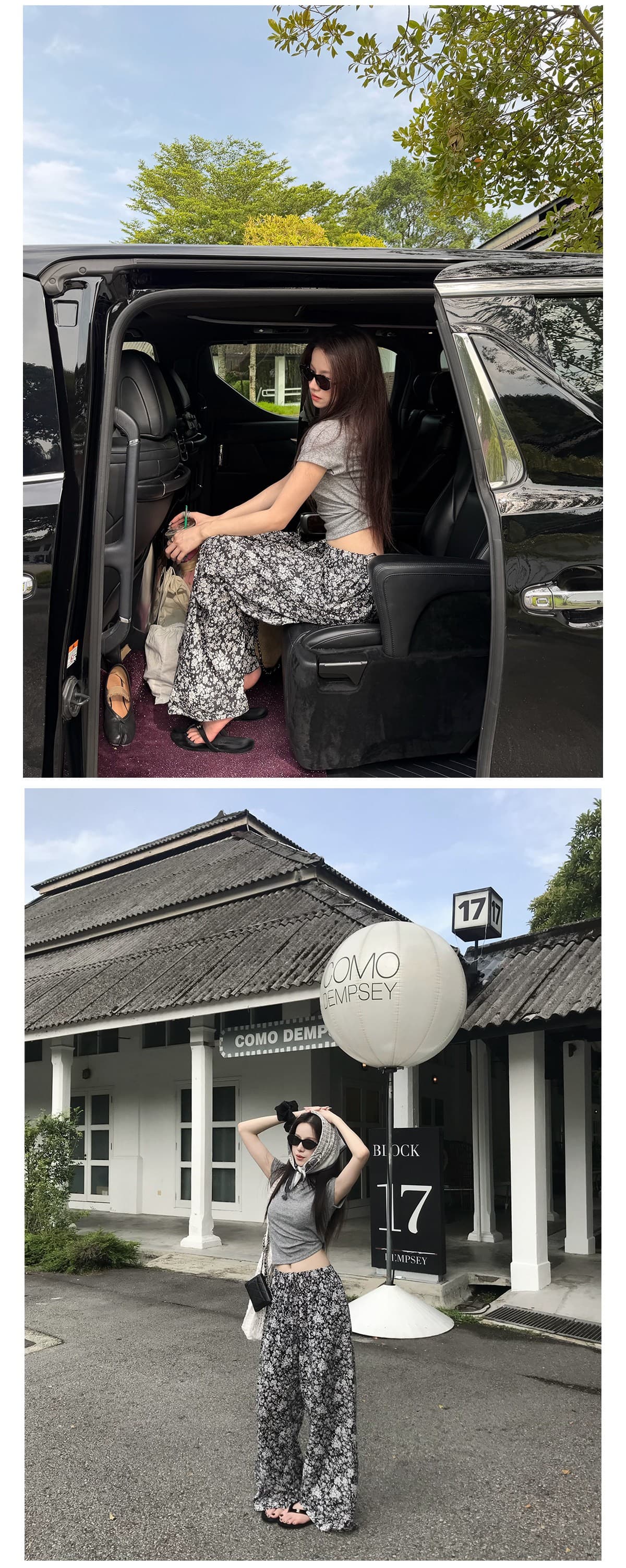 오래된 밖으로 조각 ~ 중 할머니 꽃무늬 바지 흑인과 백인 색상 일치 프린트 익스트림 제인 느슨함 휴가 바람 와이드 레그 팬츠 긴 바지 여성 상세 이미지 10