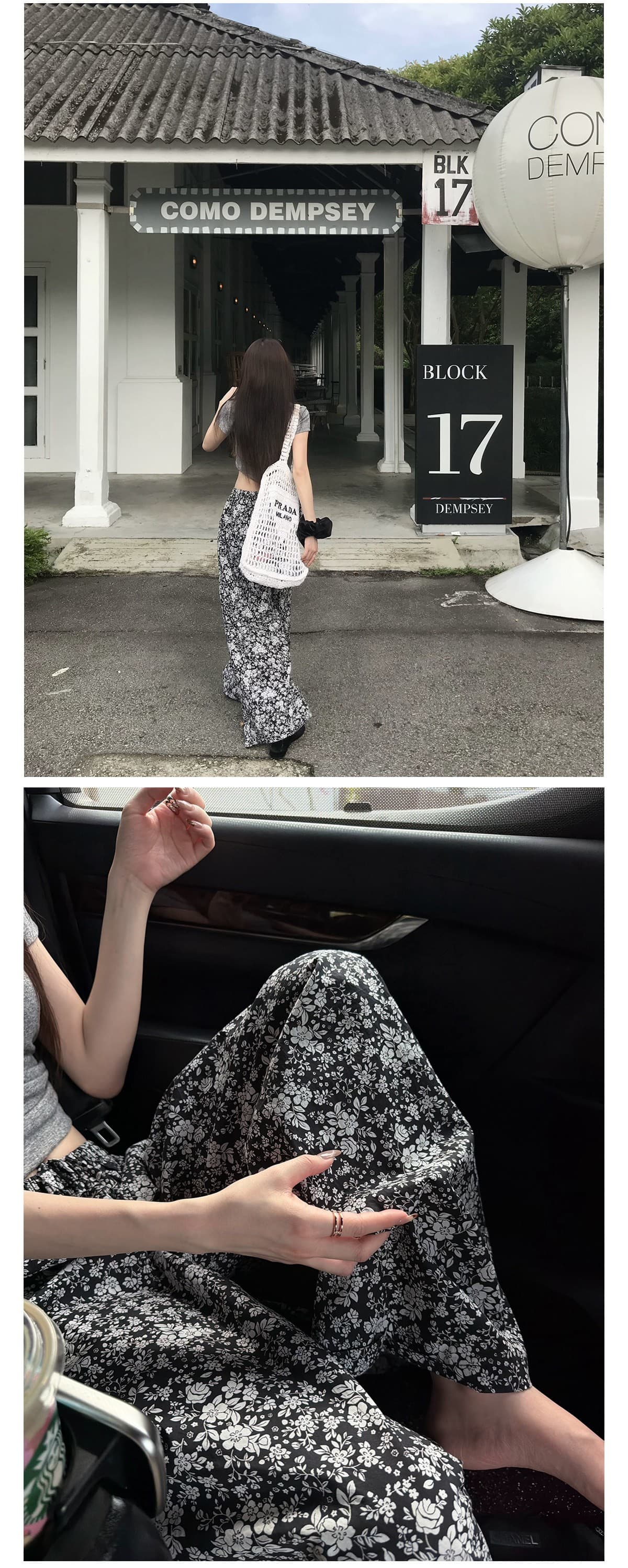 오래된 밖으로 조각 ~ 중 할머니 꽃무늬 바지 흑인과 백인 색상 일치 프린트 익스트림 제인 느슨함 휴가 바람 와이드 레그 팬츠 긴 바지 여성 상세 이미지 11