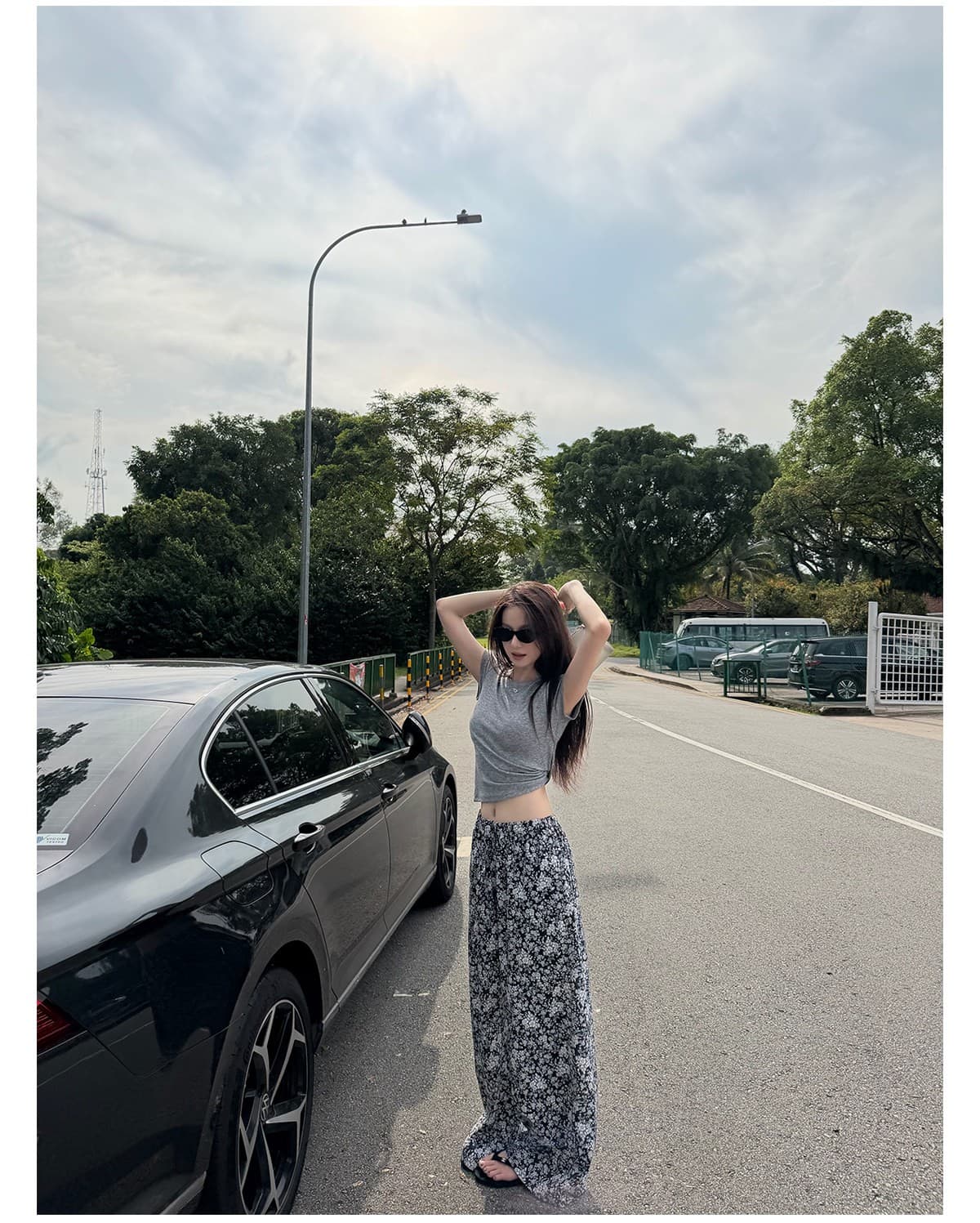 오래된 밖으로 조각 ~ 중 할머니 꽃무늬 바지 흑인과 백인 색상 일치 프린트 익스트림 제인 느슨함 휴가 바람 와이드 레그 팬츠 긴 바지 여성 상세 이미지 12