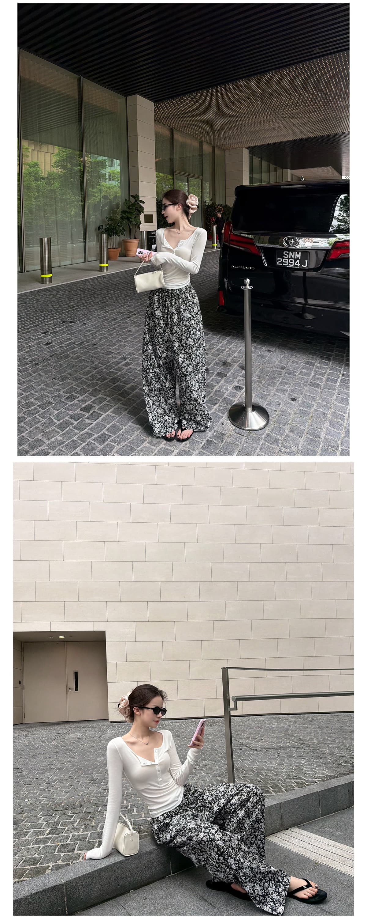 오래된 밖으로 조각 ~ 중 할머니 꽃무늬 바지 흑인과 백인 색상 일치 프린트 익스트림 제인 느슨함 휴가 바람 와이드 레그 팬츠 긴 바지 여성 상세 이미지 17